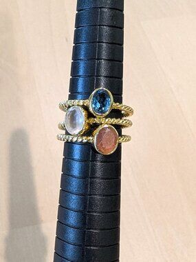 Sundance Topaz, Goldstone, & Quartz Stacking Rings size 8
